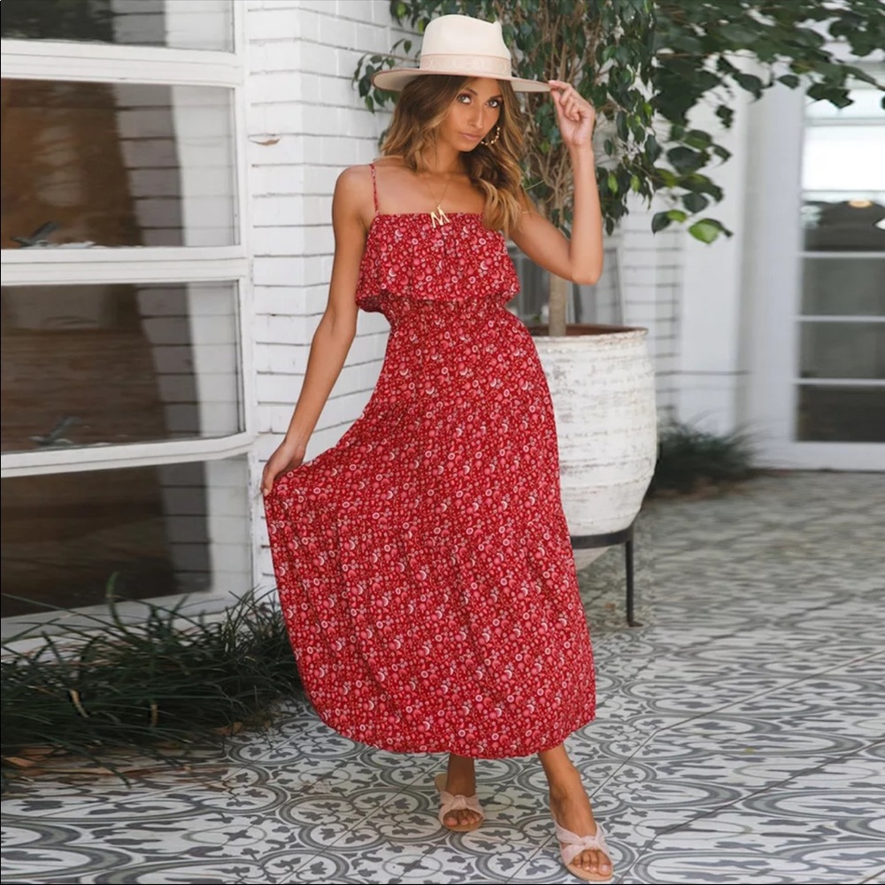 Ruffle Cami Boho Floral Gypsy Print Maxi Dress - Picture 2 of 16
